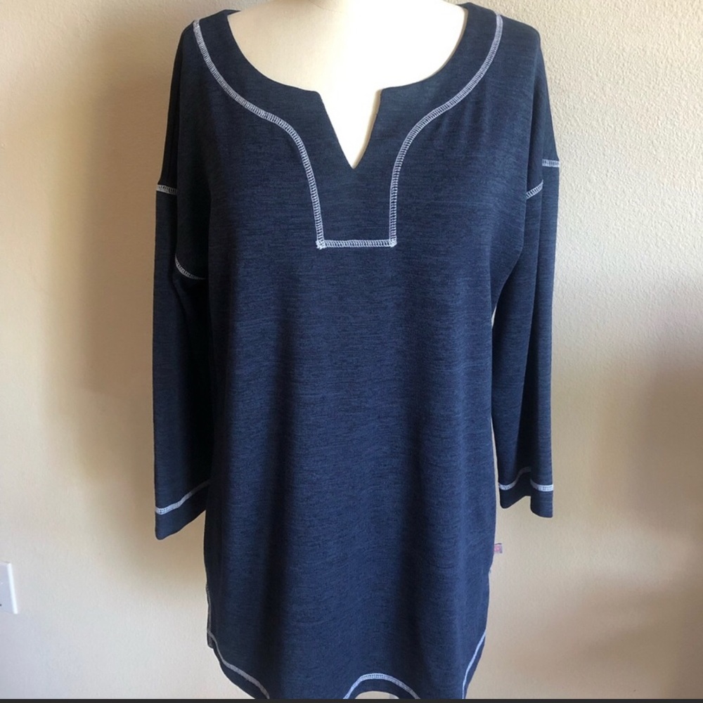 T by Talbots Tunic Top ~ Navy Blue & White ~ Sz Medium